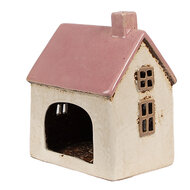 Clayre &amp; Eef | Theelichthouder Kerst Huisje Beige Roze 13x10x16 cm | 6CE1900
