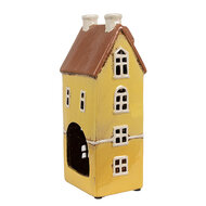 Clayre &amp; Eef | Theelichthouder Kerst Huisje Geel Bruin 11x9x25 cm | 6CE1913