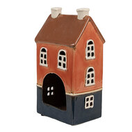 Clayre &amp; Eef | Theelichthouder Kerst Huisje Oranje Blauw 12x9x22 cm | 6CE1914