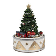 Clayre &amp; Eef | Muziekdoos Kerstboom Groen Goudkleurig &oslash; 11x15 cm | 6PR5099