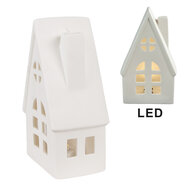 Clayre &amp; Eef | Decoratie Huisje met LED Wit 9x6x15 cm | 6CE1794