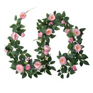 Clayre & Eef | Kunstbloem Roos guirlande Roze 14x14x180 cm | 6PL0323