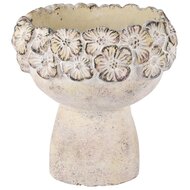 Dekoratief | Bloempot op voet m/bloemen, grijs, cement, 17x17x18cm | A250218