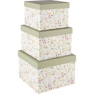 Dekoratief | Set 3 dozen vierkant 'Field of Flowers', karton, 17x17x12cm | A250778