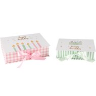 Dekoratief | Set 2 dozen rechthoek m/strik 'Happy Birthday', karton, 21x15x6cm | A250783