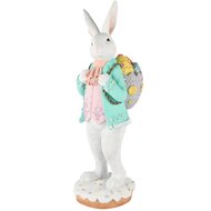 Dekoratief | Bunny staand m/rugzak, lila/blauw, resina, 12x15x36cm | A250795