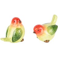 Dekoratief | Vogeltje 'Albert', groen/rood/geel, keramiek, 8x6x7cm, set van 2 stuks | A250946