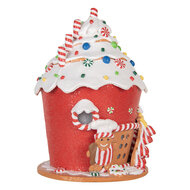 Clayre & Eef | Decoratie Huis met LED Rood Wit 23x23x32 cm / 3xAAA | 66029
