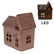 Clayre & Eef | Decoratie Huisje met LED Roze 10x6x11 cm | 6CE2119