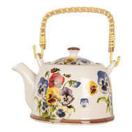 Clayre &amp; Eef | Theepot met Filter Wit Blauw 18x14x12 cm / 800 ml | 6CETE0172