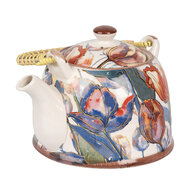 Clayre &amp; Eef | Theepot met Filter Wit Blauw 18x14x12 cm / 800 ml | 6CETE0179