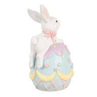 Clayre & Eef | Decoratie Konijn op ei Wit Blauw 9x9x17 cm | 6PR5210