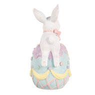 Clayre & Eef | Decoratie Konijn op ei Wit Blauw 9x9x17 cm | 6PR5210