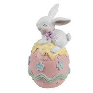 Clayre & Eef | Decoratie Konijn op ei Wit Roze 9x9x17 cm | 6PR5211