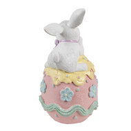 Clayre & Eef | Decoratie Konijn op ei Wit Roze 9x9x17 cm | 6PR5211