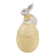 Clayre & Eef | Decoratief Schaaltje met Deksel Geel Wit 11x10x20 cm | 6PR5129