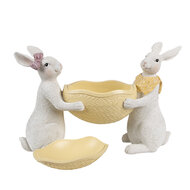 Clayre & Eef | Decoratief Schaaltje met Deksel Wit Geel 29x10x18 cm | 6PR5130