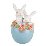 Clayre & Eef | Decoratie Beeld Konijnen in ei Wit Blauw 13x12x21 cm | 6PR5218