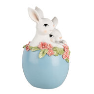 Clayre & Eef | Decoratie Beeld Konijnen in ei Wit Blauw 13x12x21 cm | 6PR5218
