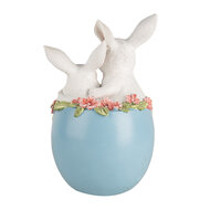 Clayre & Eef | Decoratie Beeld Konijnen in ei Wit Blauw 13x12x21 cm | 6PR5218
