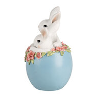 Clayre & Eef | Decoratie Beeld Konijnen in ei Wit Blauw 13x12x21 cm | 6PR5218