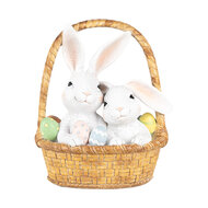 Clayre & Eef | Decoratie Beeld Konijnen in mand Wit Bruin 17x13x20 cm | 6PR5219