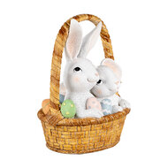 Clayre & Eef | Decoratie Beeld Konijnen in mand Wit Bruin 17x13x20 cm | 6PR5219