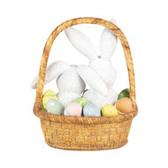 Clayre & Eef | Decoratie Beeld Konijnen in mand Wit Bruin 17x13x20 cm | 6PR5219