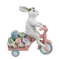 Clayre & Eef | Decoratie Konijn op fiets Wit Roze 29x12x31 cm | 6PR5220