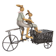 Clayre & Eef | Decoratie Konijn op fiets Bruin Blauw 28x12x23 cm | 6PR5421
