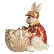 Clayre & Eef | Decoratie Beeld Konijn Beige Rood 28x18x30 cm | 6PR5484