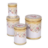 Clayre & Eef | Opbergdoos set van 4 Wit Roze ø 11x14 /ø 9x13 /ø 8x11 /ø 6x9 cm | 6BL0140