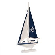 Clayre &amp; Eef | Decoratie Miniatuur Zeilboot Wit Blauw 20x4x37 cm | 66076