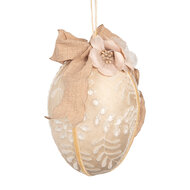 Clayre &amp; Eef | Decoratie Hanger Ei Beige Wit &oslash; 11x17 cm | 65952