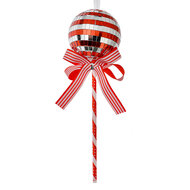 Clayre & Eef | Kerstdecoratie Hanger Lolly Rood Zilverkleurig ø 9x25 cm | 66115R