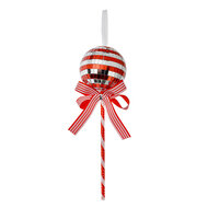 Clayre & Eef | Kerstdecoratie Hanger Lolly Rood Zilverkleurig ø 9x25 cm | 66115R