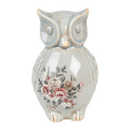 Clayre & Eef | Decoratie Beeld Uil Grijs Roze 13x12x22 cm | 6CE1967L