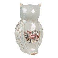 Clayre & Eef | Decoratie Beeld Uil Grijs Roze 13x12x22 cm | 6CE1967L