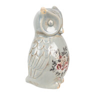 Clayre & Eef | Decoratie Beeld Uil Grijs Roze 13x12x22 cm | 6CE1967L