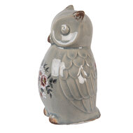 Clayre & Eef | Decoratie Beeld Uil Grijs Roze 11x10x17 cm | 6CE1967M