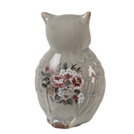 Clayre & Eef | Decoratie Beeld Uil Grijs Roze 11x10x17 cm | 6CE1967M