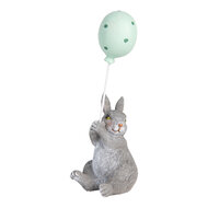 Clayre & Eef | Decoratie Beeld Konijn met Ballon Grijs Blauw 7x6x18 cm | 6PR5475