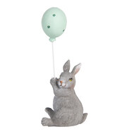 Clayre & Eef | Decoratie Beeld Konijn met Ballon Grijs Blauw 7x6x18 cm | 6PR5475