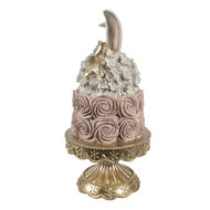 Clayre & Eef | Decoratie taart Wit Roze Goudkleurig ø 17x35 cm | 6PR5228