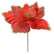 Clayre & Eef | Kerstdecoratie Bloem Rood Goudkleurig ø 44x46 cm | 66122