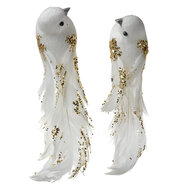 Clayre & Eef | Decoratie Vogel (Set van 2) Wit Goudkleurig 15x8x5 cm | 66145
