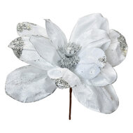 Clayre & Eef | Kerstdecoratie Bloem Wit Zilverkleurig ø 25x25 cm | 66159