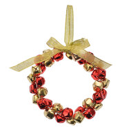 Clayre & Eef | Decoratie hanger Krans Rood Goudkleurig ø 11x2 cm | 66201