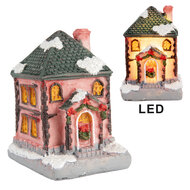 Clayre & Eef | Decoratie Huisje met LED Roze Grijs 4x5x6 cm | 6PR5734