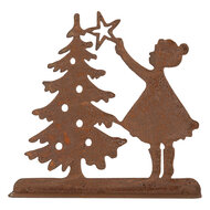 Clayre & Eef | Kerstdecoratie Kind met Kerstboom Bruin 14x5x14 cm | 6Y5780